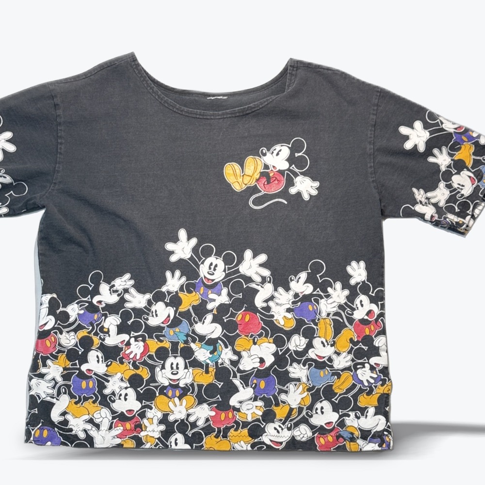 Disney T-Shirt Mickey Mouse All Over Print Boxy Fit Washed Black Size L